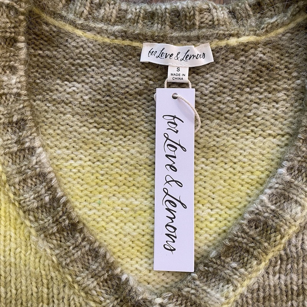 FOR LOVE & LEMONS Sweater Womens S Cropped Twist Sage & Yellow NEW - Picture 2 of 13